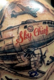插画风格彩色二战轰炸机纹身图案