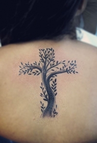 背部有趣的黑色简单大树纹身图案