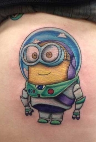 大腿有趣的卡通小黄人宇航员纹身图案