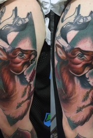 new school手臂彩色鹿与箭头纹身图案