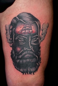 腿部有趣的个性人物肖像纹身图案