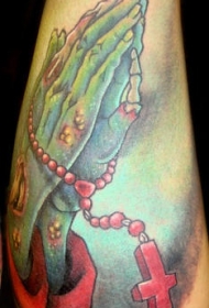 手臂彩色祈祷之手僵尸纹身图案
