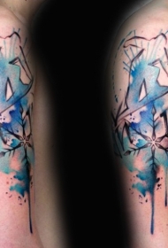 水彩画风格的彩色滑雪雪花纹身图案