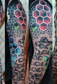 手臂华丽蜂巢立体几何纹身图案
