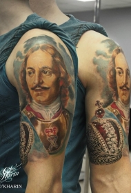 old school彩色国王和皇冠纹身图案