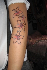 简约的粉色百合手臂纹身图案