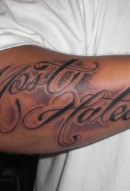 黑色风格花体英文字母手臂纹身图案