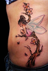 侧腰部彩色精灵纹身图案
