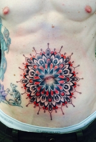 腹部插画风格彩绘梵花纹身图案