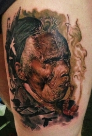 腿部彩色现实主义风格烟熏印度肖像纹身