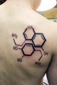 背部黑色化学公式个性纹身图案