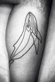 小腿黑色线条素描鲸鱼纹身图案