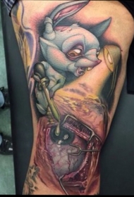 彩色恐怖风格卡通老鼠与写实眼睛纹身图案