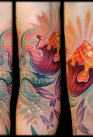 非常漂亮的彩色发光花朵纹身图案