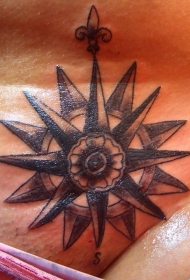 女性黑白指南针纹身图案