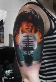 新的学校风格彩色女巫魔法球纹身图案