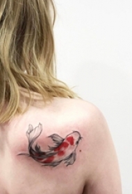 可爱小巧的小动物抽象线条金鱼纹身图案