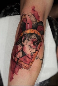 钢笔画风格色恶魔小丑纹身图案