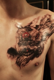 胸部奇怪的彩色幻想生物纹身图案