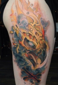 女性腿部水彩凤凰头纹身图案