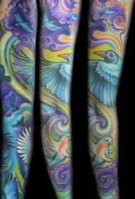 花臂彩色女性彩袖纹身图案