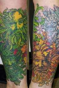 腿部彩色四季装饰男人脸纹身图片