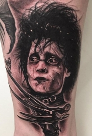 电影主人公疯帽子黑白肖像写实纹身图案