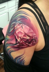 肩部new school彩色粉红色钻石纹身图案