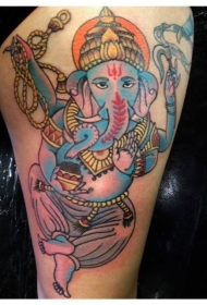 跳舞象神甘尼萨大腿纹身图案