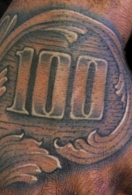 手背黑色美钞号码部分纹身图案