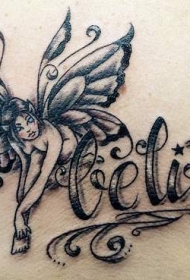 小精灵黑色字母纹身图案