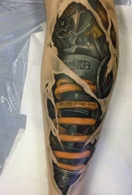 小腿3D五彩非常逼真的机械纹身图案