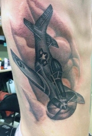 腰侧大彩色战斗机纹身图片