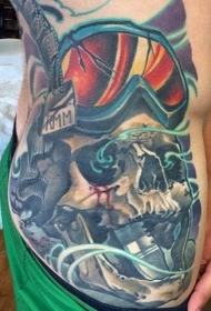 New School彩色滑雪的骷髅头纹身图案