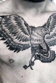 胸部印度风格黑白老鹰纹身图案