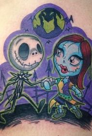 肩部彩色滑稽漫画风格圣诞骷髅夫妇纹身