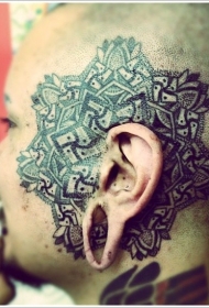 黑灰梵花头部纹身图案