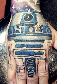 手背卡通彩色星球大战机器纹身图案