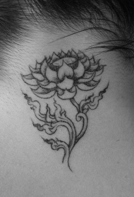 颈部简约黑色莲花纹身图案