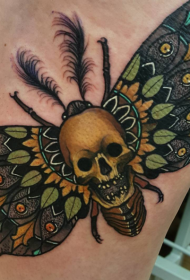 漂亮的彩色幻想骷髅与翅膀纹身图案