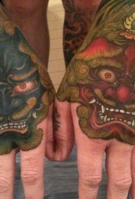 手背漂亮的五彩各种亚洲恶魔纹身图案