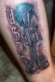 腿部黑棕色美国海军士兵尸体纹身