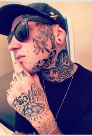 男子脸部手背old school纹身图案