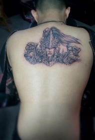 后背个性赵子龙头像纹身图案