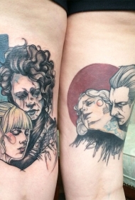 腿部彩色恐怖风格各种怪物纹身图案