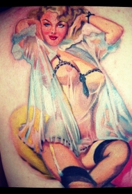 肩部彩色可爱性感的复古女孩纹身