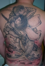 背部令人兴奋的日本士纹身图案