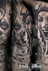 逼真细致的尖叫小丑字母玫瑰纹身图案