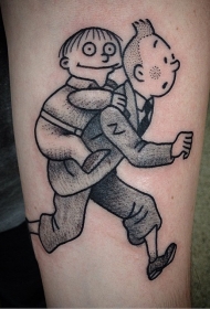 小臂有趣的卡通黑色男孩点刺纹身图案