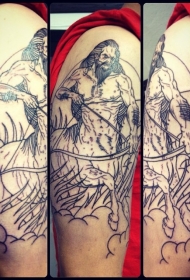 大臂old school黑色射手座纹身图案